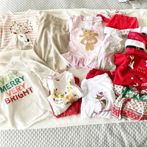 Baby girl Christmas/ winter themed Outfit lot/bundle size 12 months